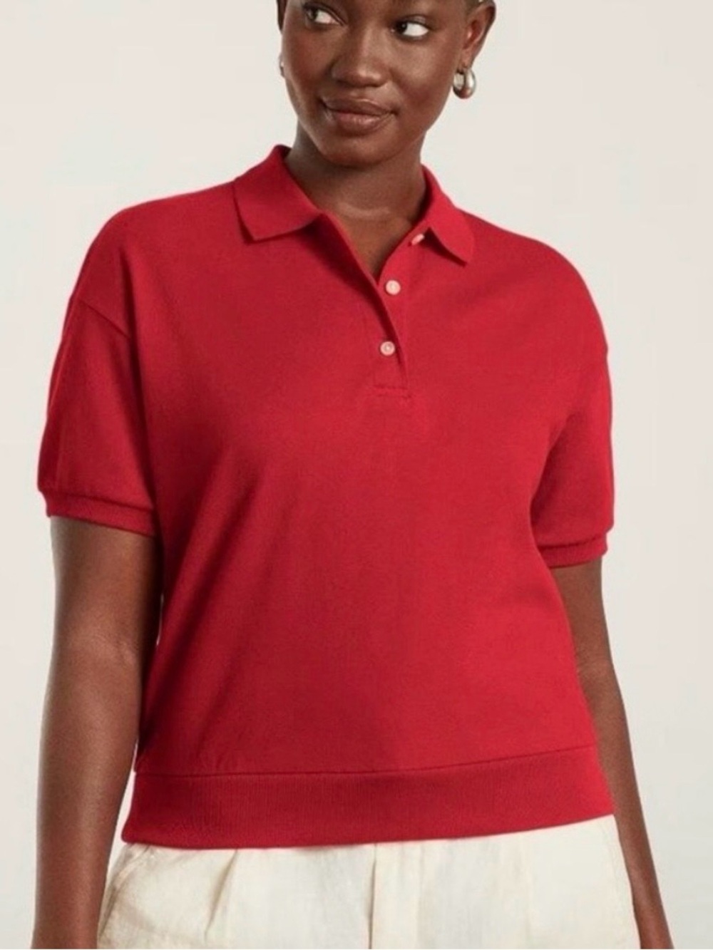 Everlane The Oversized Polo Red Puff Sleeve Short Sleeve Top Size Small NWOT